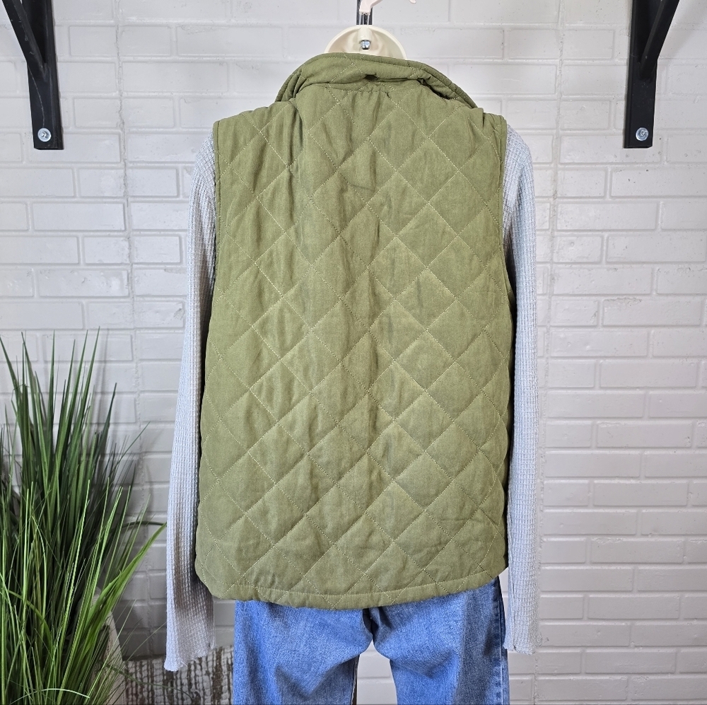 Umgee Olive Green Quilted Zip Up Vest Medium - Picture 5 of 11